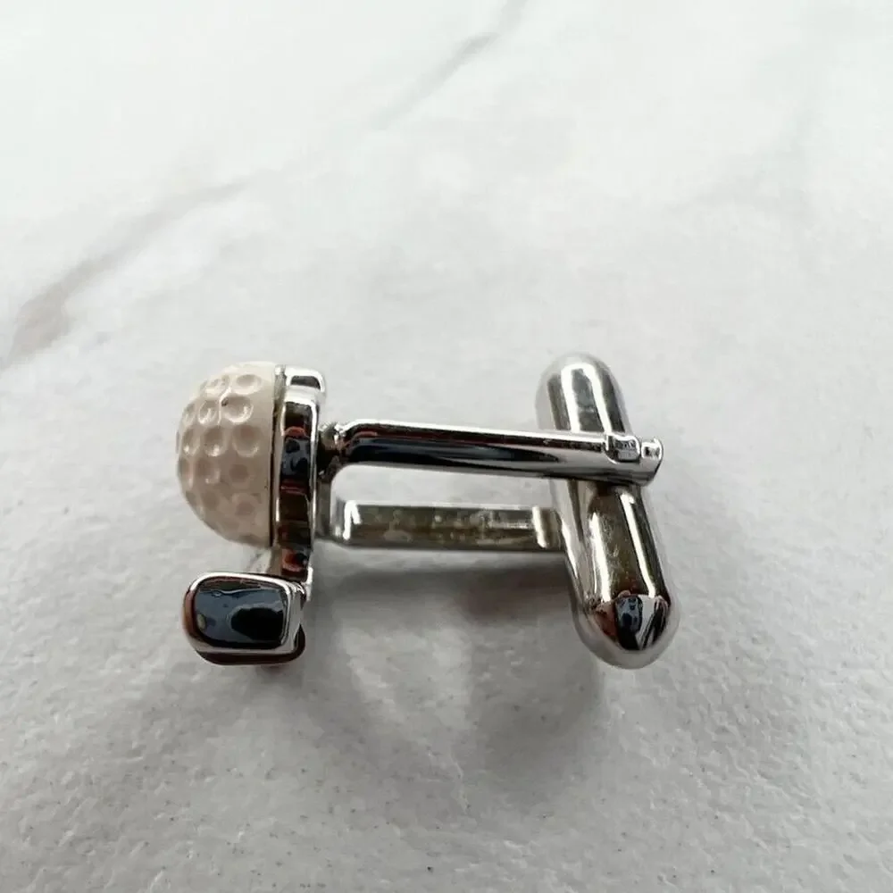 Silver Tone Golf Club Putter Ball Single Cufflink